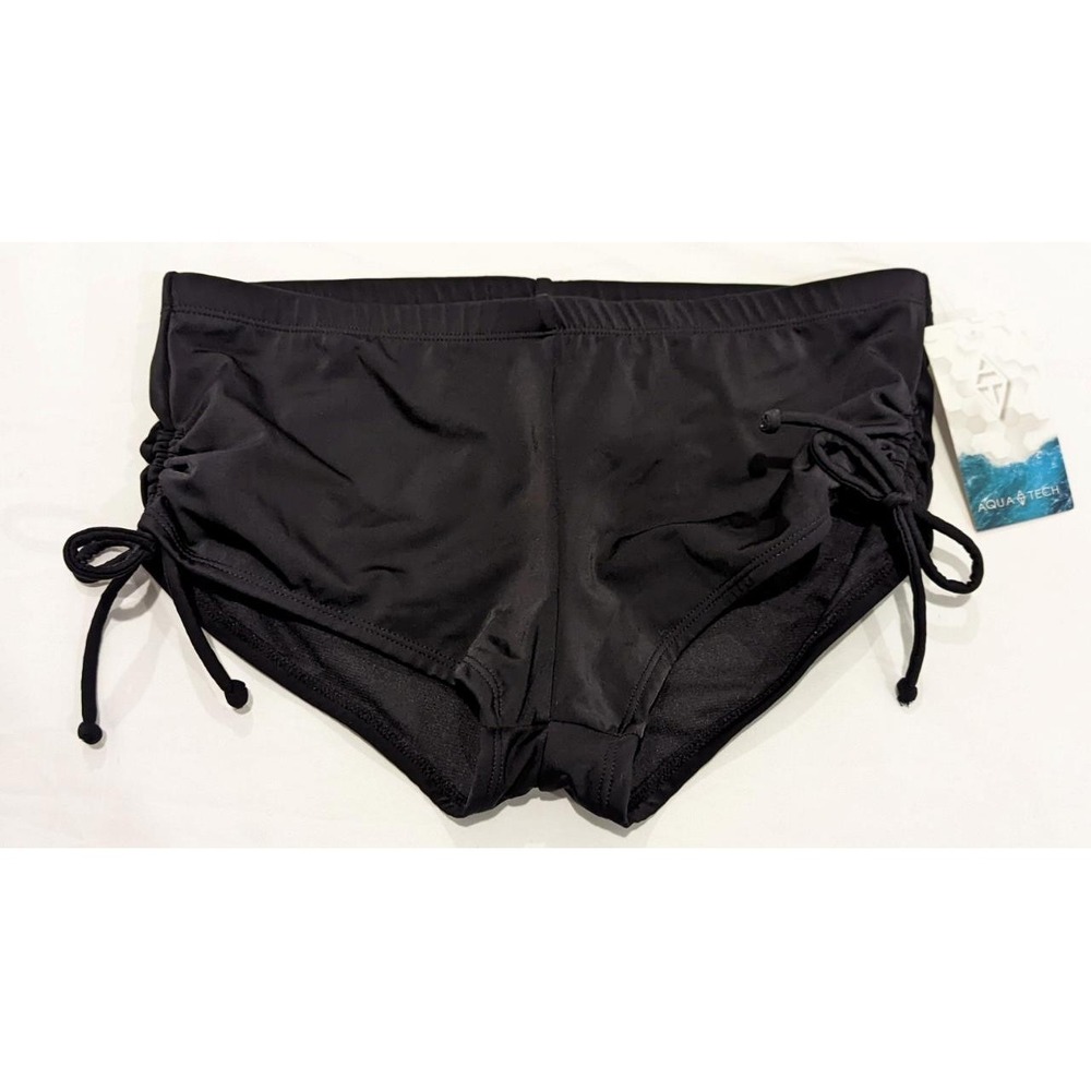 NWT Aqua Tech Woman's Modest High Waist Black Swimsuit Bikini Bottom Sz Med